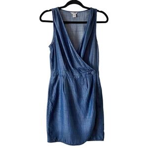 Guess Chambray Denim Sleeveless Surplice Wrap Mini Dress Lyocell Size 2